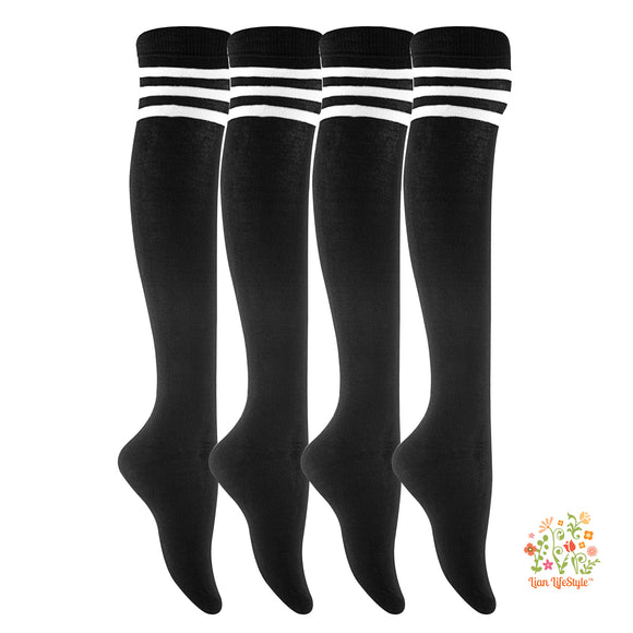 Lian LifeStyle Women's 4 Pairs Over-the-Knee Thigh High Knee High Cotton Socks Size 6-9 (Assorted)