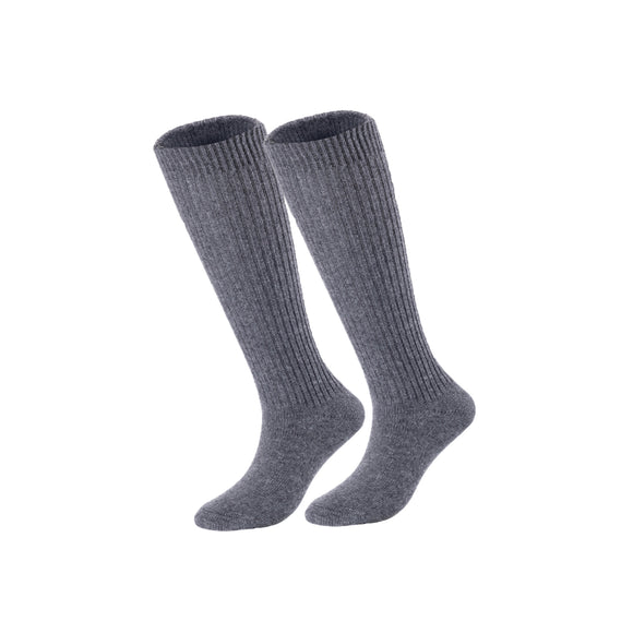 Lian LifeStyle Big Girl's Women's 2 Pairs Exceptional, Non-Slip, Cozy and Cool Knee High Wool Socks FS05 Size 6-9 (Grey)