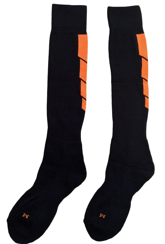 Lian LifeStyle Big Girl's 1 Pair Knee High Athletic Sports Socks 0025 M(Black w/Orange Stripes)