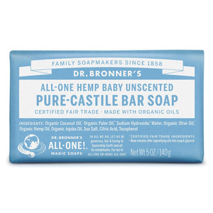 Pure-Castile Bar Soap (Baby Unscented, 5 ounce) - Made with Organic Oils, For Face, Body and Hair, Gentle for Sensitive Skin and Babies, No Added Fragrance, Biodegradable, Vegan - Pack of 3