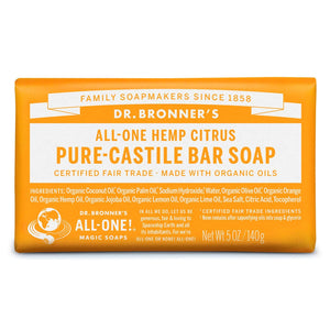 Pure-Castile Bar Soap (Citrus, 5 ounce) - Made with Organic Oils, For Face, Body and Hair, Gentle and Moisturizing, Biodegradable, Vegan, Cruelty-free, Non-GMO - Pack of 2