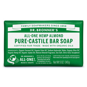 Pure-Castile Bar Soap (Almond, 5 ounce) - Made with Organic Oils, For Face, Body and Hair, Gentle and Moisturizing, Biodegradable, Vegan, Cruelty-free, Non-GMO - Pack of 5