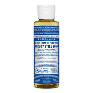 Pure-Castile Liquid Soap (Peppermint) - Made with Organic Oils, 18-in-1 Uses: Face, Body, Hair, Laundry, Pets and Dishes, Concentrated, Vegan, Non-GMO (4 Ounce) Pack of 4