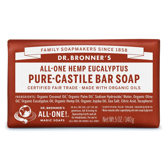 Pure-Castile Bar Soap (Eucalyptus, 5 ounce) - Made with Organic Oils, For Face, Body and Hair, Gentle and Moisturizing, Biodegradable, Vegan, Cruelty-free, Non-GMO - Pack of 2