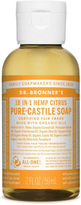 Pure Castile Liquid Soap, Citrus, Made with Organic Oil, For Face, Body, Hair, Laundry, Pets and Dishes, Concentrated, Vegan, Non-GMO, Pack of 1, 2 Fl OZ Per Pack