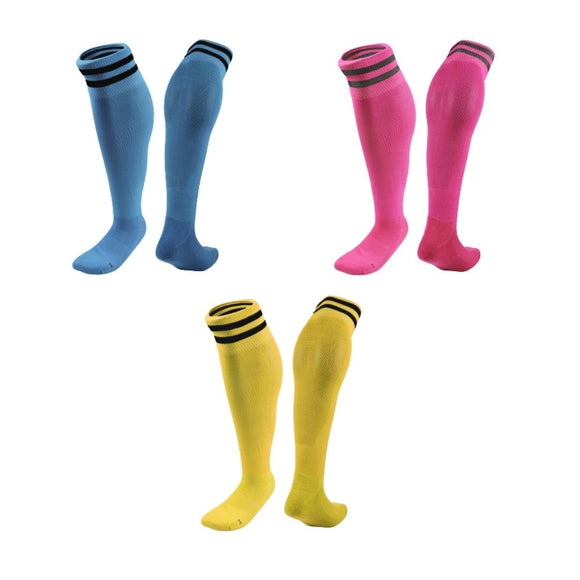 Lian LifeStyle 3 Pairs Knee High Sports Socks for Soccer, Softball, Baseball, Soccer, and Many Other Sports XL002 Size XXS (LightBlue,White,Yellow)