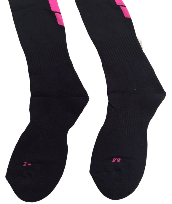 Lian LifeStyle Big Girl's 1 Pair Knee High Athletic Sports Socks 0025 M(Black w/Pink Stripes)