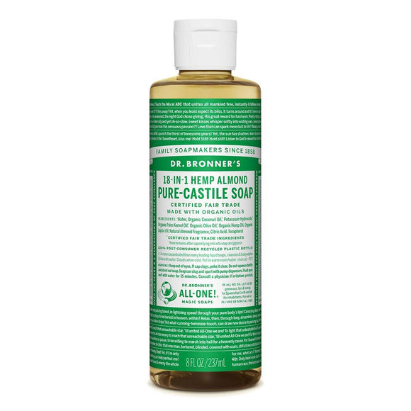 Pure-Castile Liquid Soap - Made with Organic Oils, 18-in-1 Uses: Face, Body, Hair, Laundry, Pets and Dishes, Concentrated, Vegan, Non-GMO (8 Ounce)