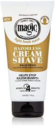 Razorless Shaving Cream for Men by SoftSheen-Carson Magic, Hair Removal Cream, for Bald Head Maintenance, No Razor Needed, Depilatory Cream Works in 4 Minutes for Coarse Curly Hair, 6 oz