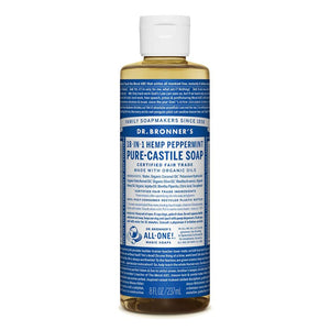 Pure-Castile Liquid Soap (Peppermint, 8 ounce) - Made with Organic Oils, 18-in-1 Uses: Face, Body, Hair, Laundry, Pets and Dishes, Concentrated, Vegan, Non-GMO - Pack of 2