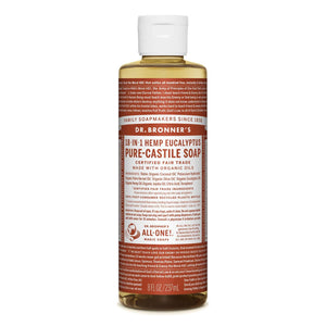 Pure-Castile Liquid Soap (Eucalyptus, 8 ounce) - Made with Organic Oils, 18-in-1 Uses: Face, Body, Hair, Laundry, Pets and Dishes, Concentrated, Vegan, Non-GMO - Pack of 3
