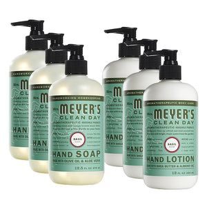 3 Packs Liquid Hand Soap 12.5 OZ, 3 Packs Hand Lotion 12 OZ, Basil, 6-Packs