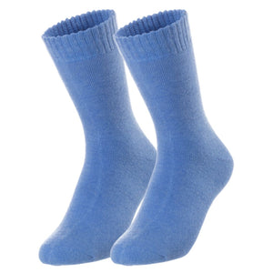 Lian LifeStyle Cute, Perfect Fit, Cozy Men's 2 Pairs Wool Blend Crew Socks With a Wide Size 6-9(Blue)