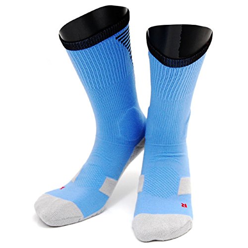 Lian LifeStyle Big Girl's 1 Pair High Crew Athletic Sports Socks Size L/XL XL0028-02(Sky Blue w/Black Strip)