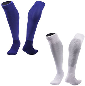 Lian LifeStyle 2 Pairs Exceptional Knee High Sports Socks for Soccer, Softball, Baseball and many other Sports XL0005 Size M (Blue,White)