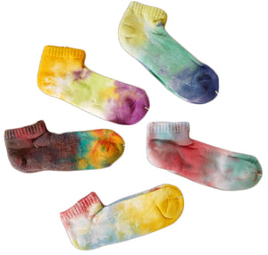 Lian Style Women's 5 Pairs Tie-dye Cotton Low Cut Socks Size 8-11(Random Color)