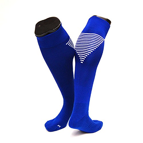 Lian LifeStyle Big Girl's 1 Pair Knee High Athletic Sports Socks Size L/XL XL0026-01(Blue w/White Strip)