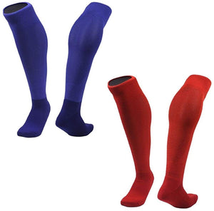 Lian LifeStyle 2 Pairs Exceptional Knee High Sports Socks for Soccer, Softball, Baseball and many other Sports XL0005 Size M (Blue,Red)