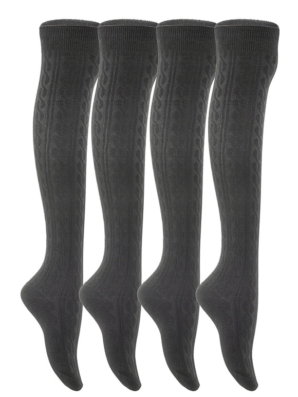 Lian LifeStyle Big Girls' 4 Pairs Over Knee High Cotton Boot Socks JMYP1024 Size L/XL(Black,Dark Grey,Grey,Cream White)