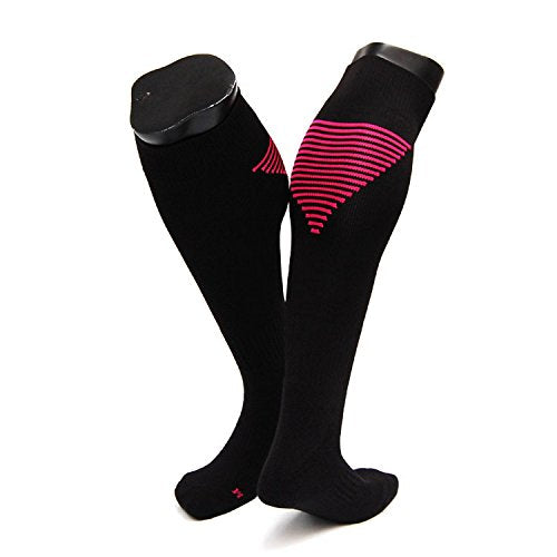 Lian LifeStyle Big Girl's 1 Pair Knee High Athletic Sports Socks Size L/XL XL0026-08(Black w/Rose Strip)