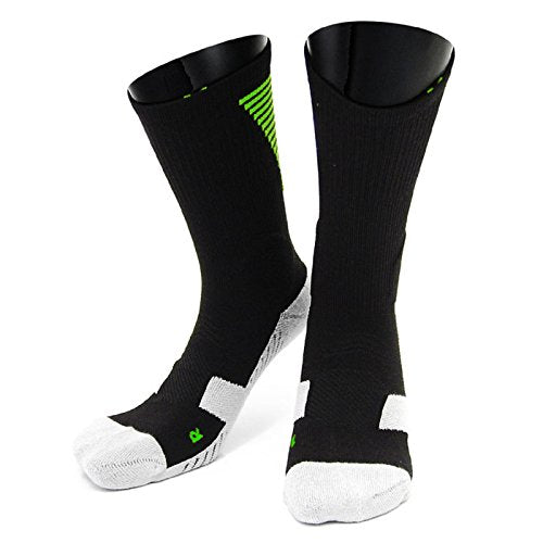 Lian LifeStyle Big Girl's 1 Pair High Crew Athletic Sports Socks Size L/XL XL0028-05(Black w/Green Strip)