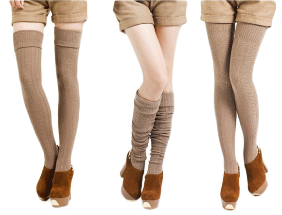 Lian LifeStyle Women's 3 Pairs Fashion Thigh High Cotton Socks Size 6-9(Grey, Dark Grey, Beige)