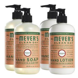 2 Packs Liquid Hand Soap 12.5 OZ, 2 Packs Hand Lotion 12 OZ, Geranium, 4-Packs